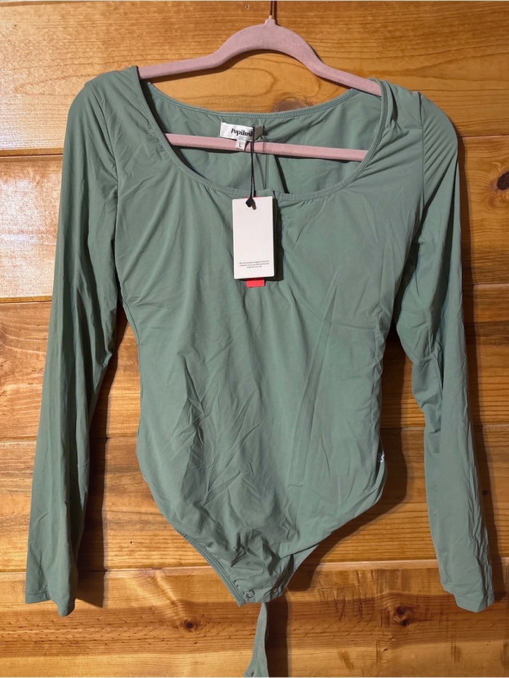 Long-Sleeve One-Piece Swim Bodysuit in Sage Green